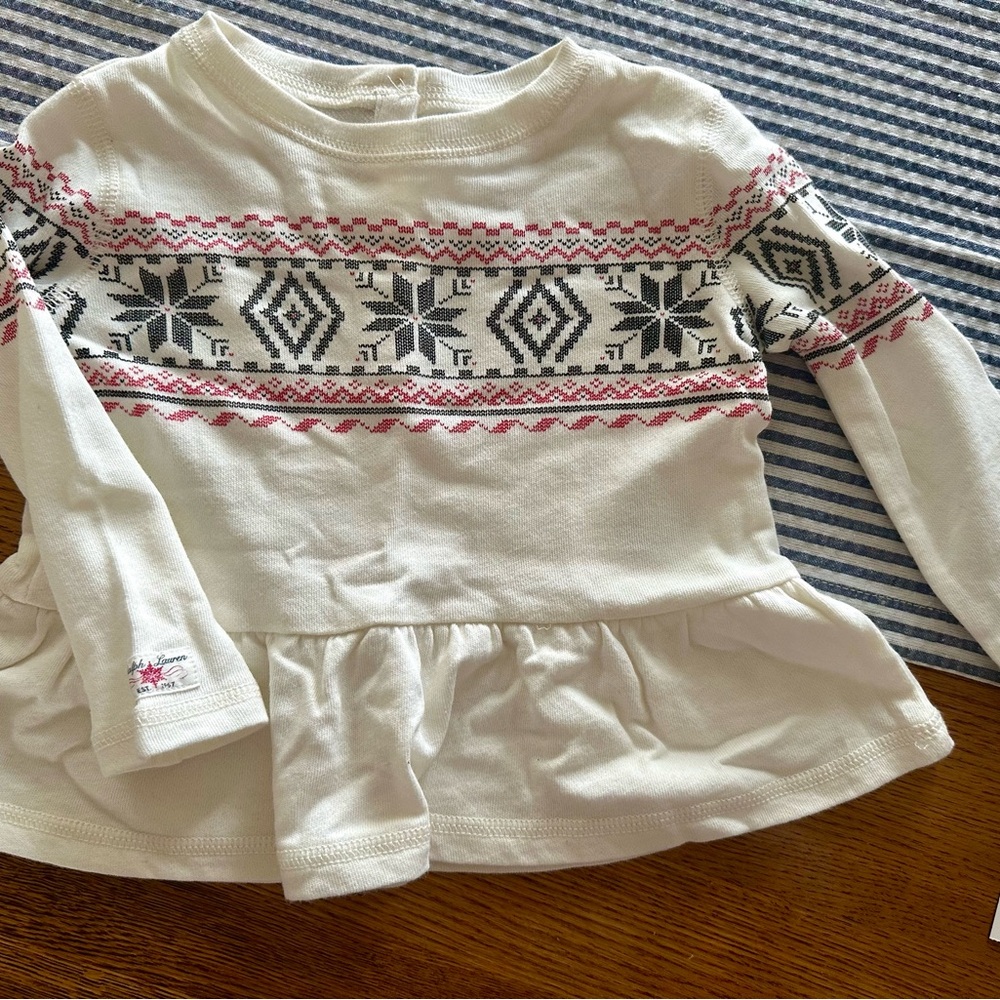 Ralph Lauren White & Black Snow Logo Patterned Kids LS Top